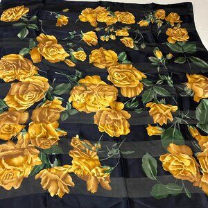 Vintage Black with Golden Roses Silk Scarf by Jones New York